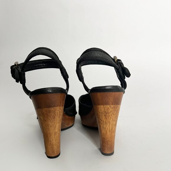 ZARA Size 40 US Size 9 High Wood Heel Platform Mary Jane Black Leather Shoes - Picture 5 of 11